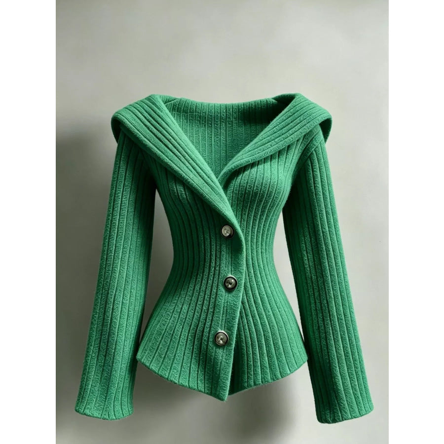 Full Size Ribbed Knit Button-Down Front Cardigan Plus Apparel and Accessories