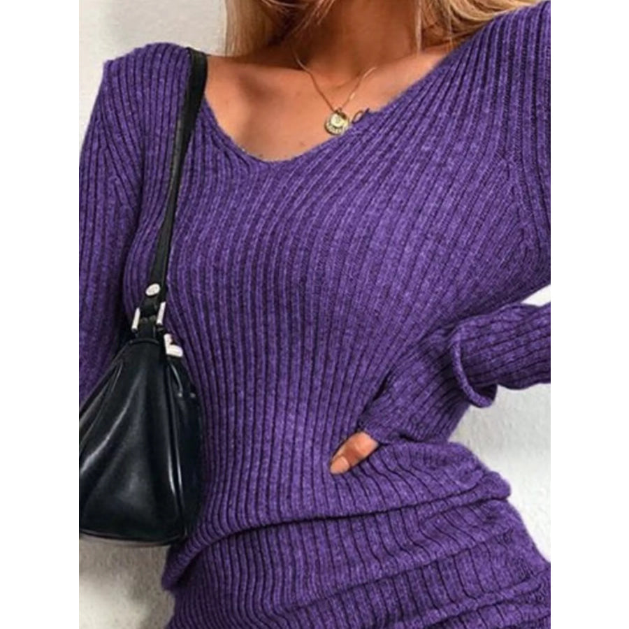 Full Size Ribbed Knit Drawstring Bodycon Sweater Dress Plus Size Apparel and Accessories
