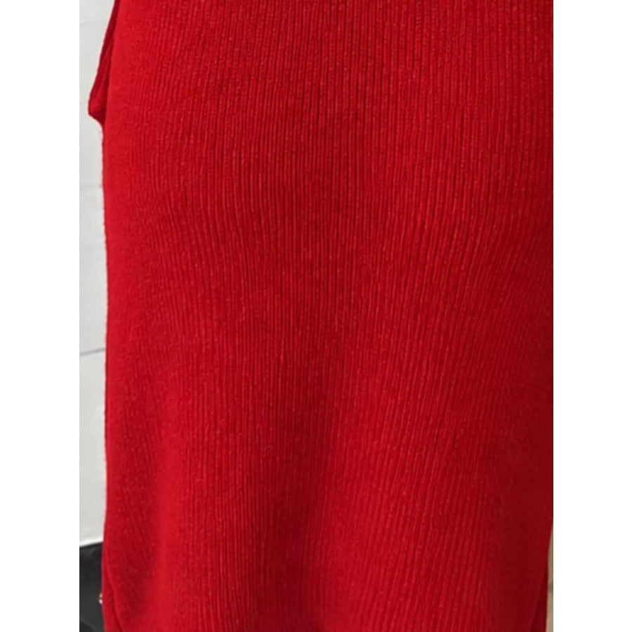 Full Size Ribbed Knit Polo Collar Button Front Sweater Dress Plus Apparel and Accessories