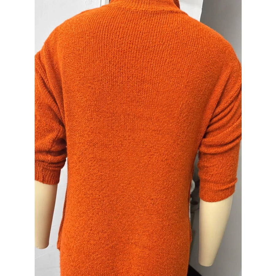 Full Size Ribbed Knit Polo Collar Button Front Sweater Dress Plus Apparel and Accessories