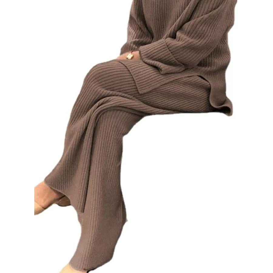 Full Size Ribbed Knit Relaxed Fit Top and Pants Sweater Set Plus Size Apparel and Accessories