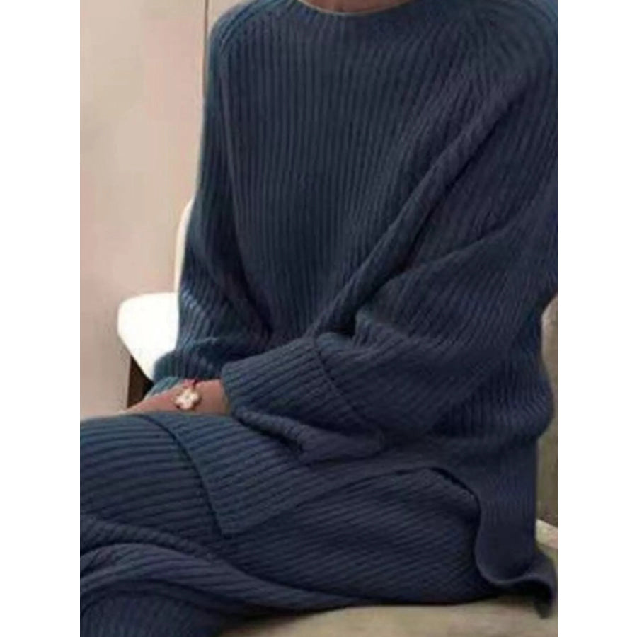 Full Size Ribbed Knit Relaxed Fit Top and Pants Sweater Set Plus Size Apparel and Accessories