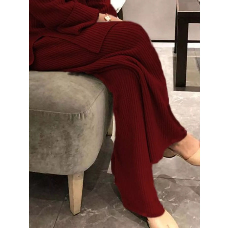 Full Size Ribbed Knit Relaxed Fit Top and Pants Sweater Set Plus Size Apparel and Accessories