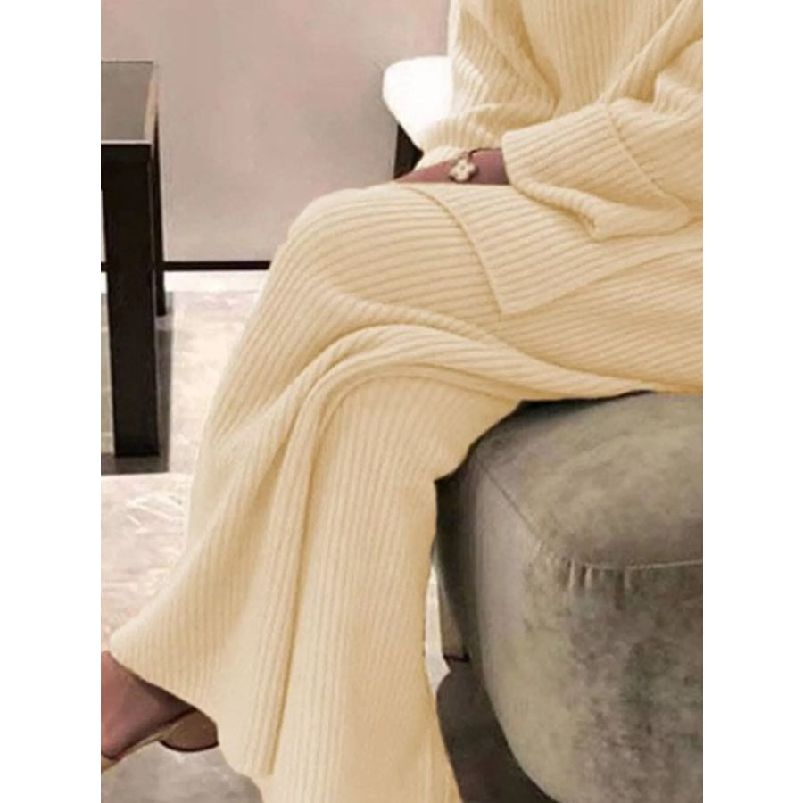 Full Size Ribbed Knit Relaxed Fit Top and Pants Sweater Set Plus Size Apparel and Accessories