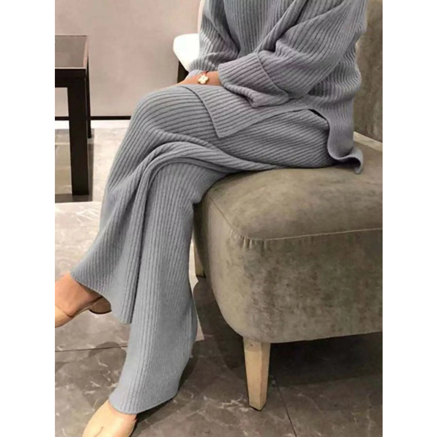 Full Size Ribbed Knit Relaxed Fit Top and Pants Sweater Set Plus Size Apparel and Accessories