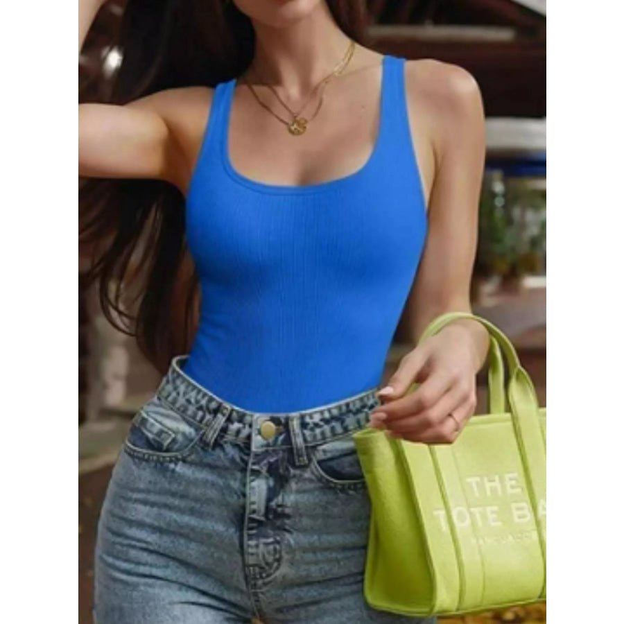 Full Size Ribbed Knit Sleeveless Scoop Neck Bodysuit Plus Apparel and Accessories