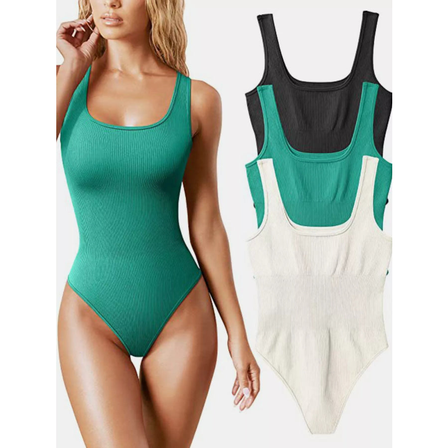 Full Size Ribbed Knit Sleeveless Scoop Neck Bodysuit Plus Apparel and Accessories