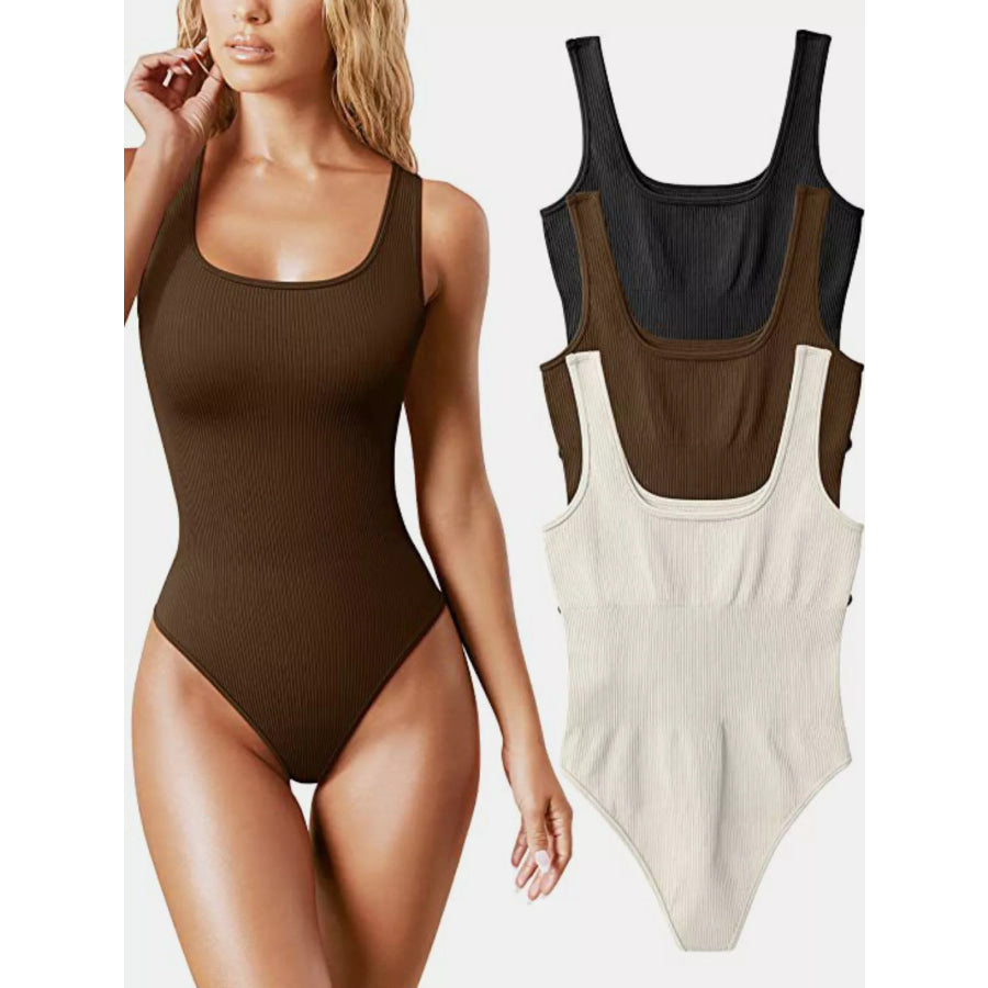 Full Size Ribbed Knit Sleeveless Scoop Neck Bodysuit Plus Apparel and Accessories