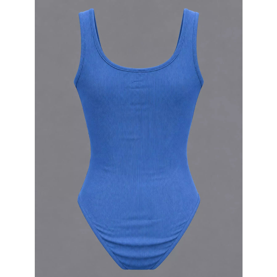 Full Size Ribbed Knit Sleeveless Scoop Neck Bodysuit Plus Blue / S Apparel and Accessories