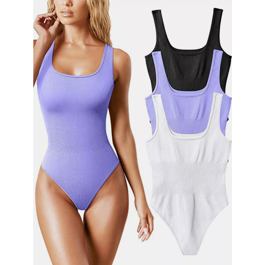 Full Size Ribbed Knit Sleeveless Scoop Neck Bodysuit Plus Light Purple / S Apparel and Accessories
