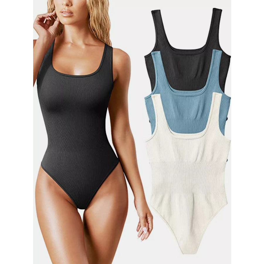 Full Size Ribbed Knit Sleeveless Scoop Neck Bodysuit Plus Smoke Gray / S Apparel and Accessories