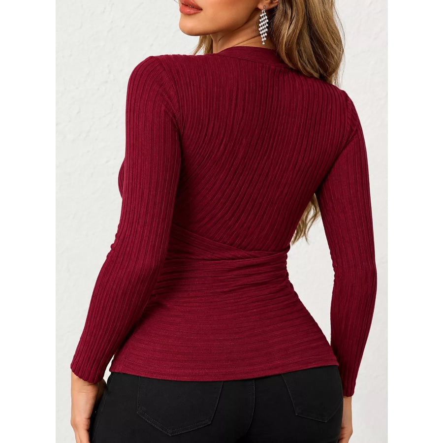 Full Size Ribbed Long Sleeve Slim Fit T-Shirt Plus Apparel and Accessories