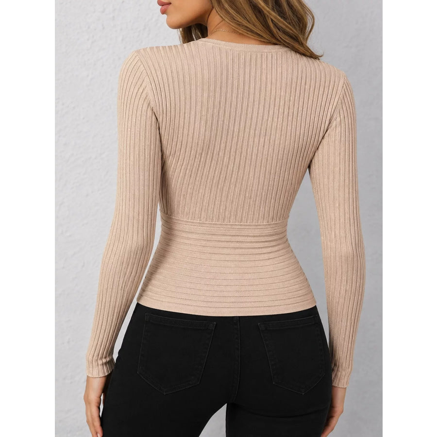 Full Size Ribbed Long Sleeve Slim Fit T-Shirt Plus Apparel and Accessories
