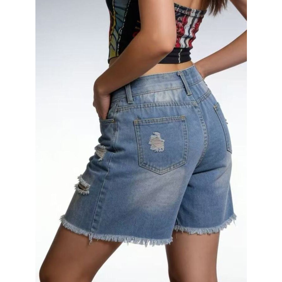 Full Size Ripped Frayed Hem Denim Shorts Plus Size Apparel and Accessories