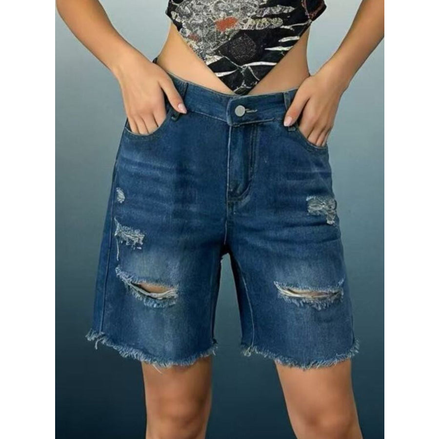 Full Size Ripped Frayed Hem Denim Shorts Plus Size Apparel and Accessories