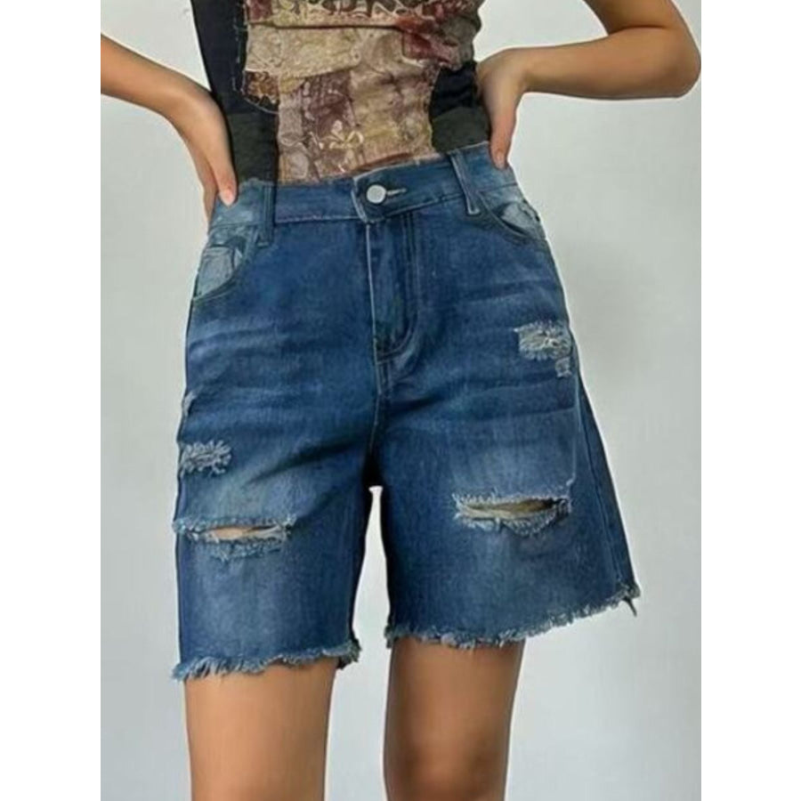 Full Size Ripped Frayed Hem Denim Shorts Plus Size Apparel and Accessories