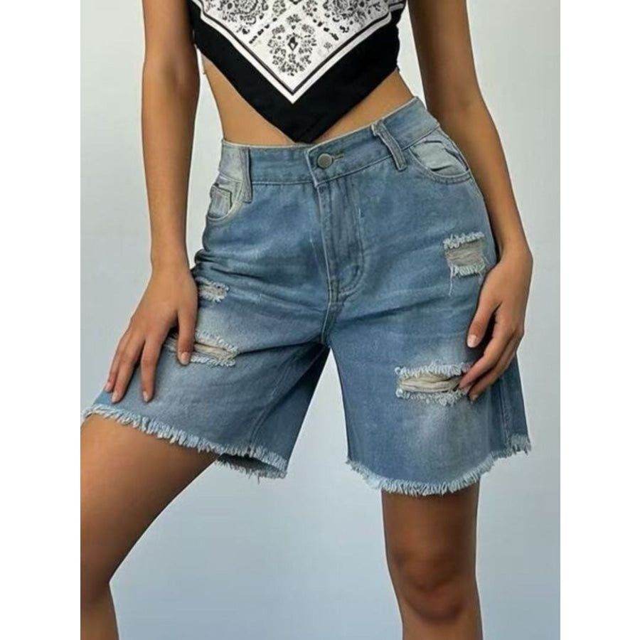 Full Size Ripped Frayed Hem Denim Shorts Plus Size Apparel and Accessories