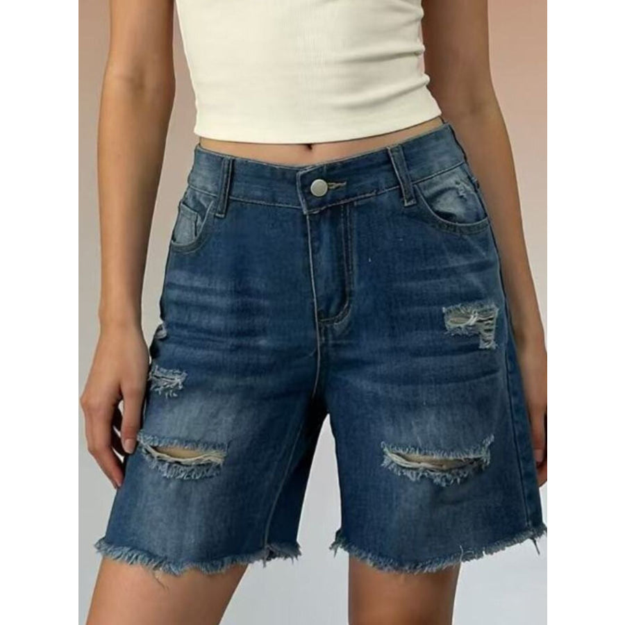Full Size Ripped Frayed Hem Denim Shorts Plus Size Apparel and Accessories