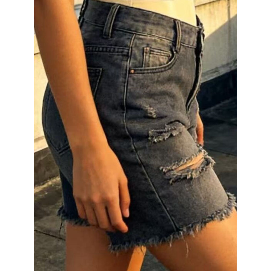 Full Size Ripped Frayed Hem Denim Shorts Plus Size Apparel and Accessories
