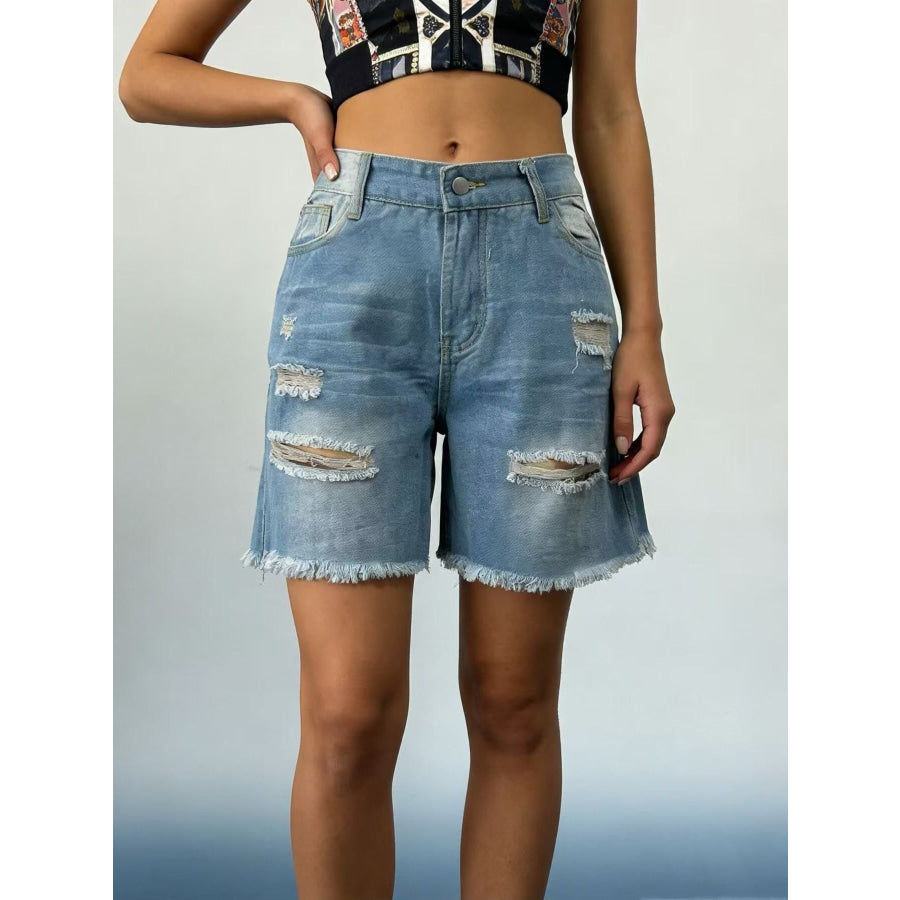 Full Size Ripped Frayed Hem Denim Shorts Plus Size Apparel and Accessories