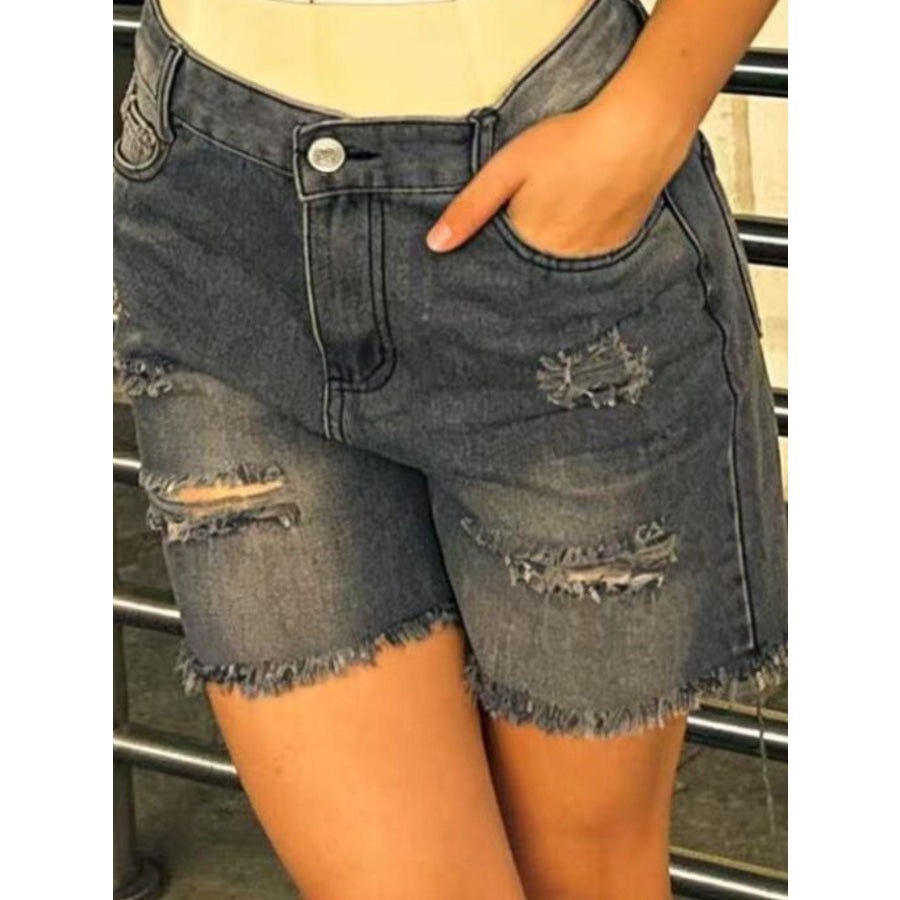 Full Size Ripped Frayed Hem Denim Shorts Plus Size Apparel and Accessories