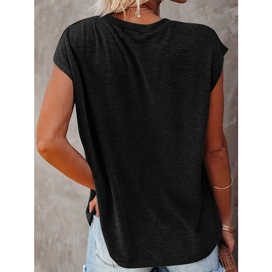 Full Size Round Neck Cap Sleeve T-Shirt Black / S Apparel and Accessories