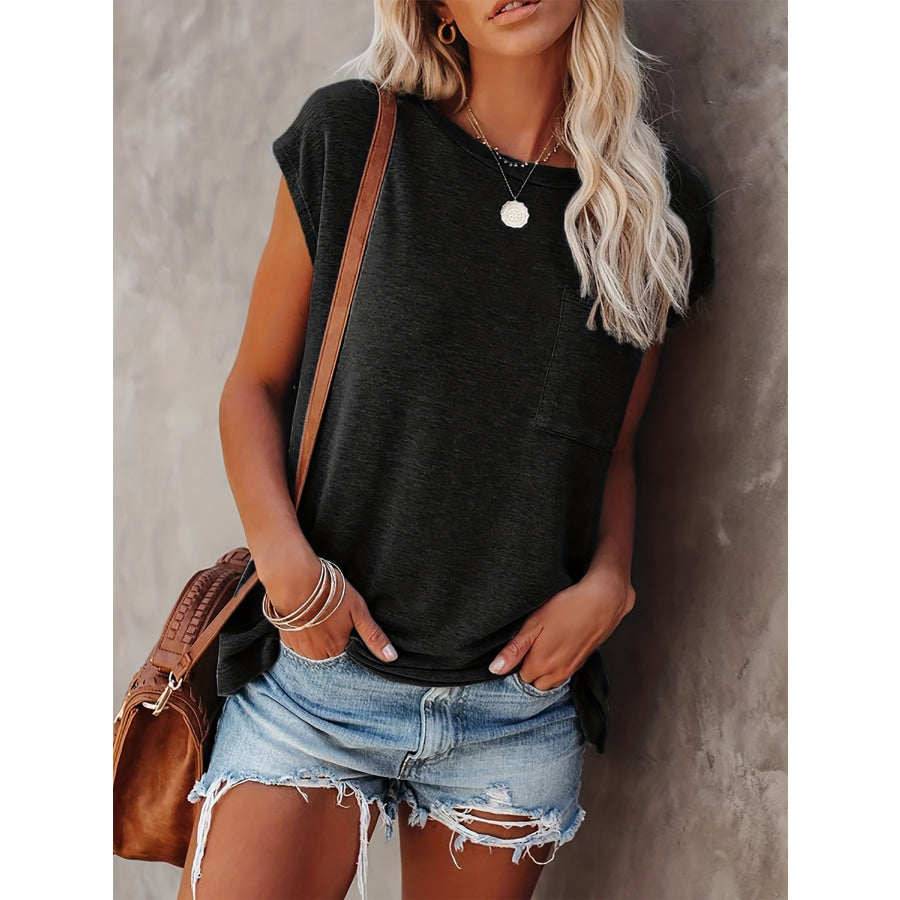 Full Size Round Neck Cap Sleeve T-Shirt Black / S Apparel and Accessories