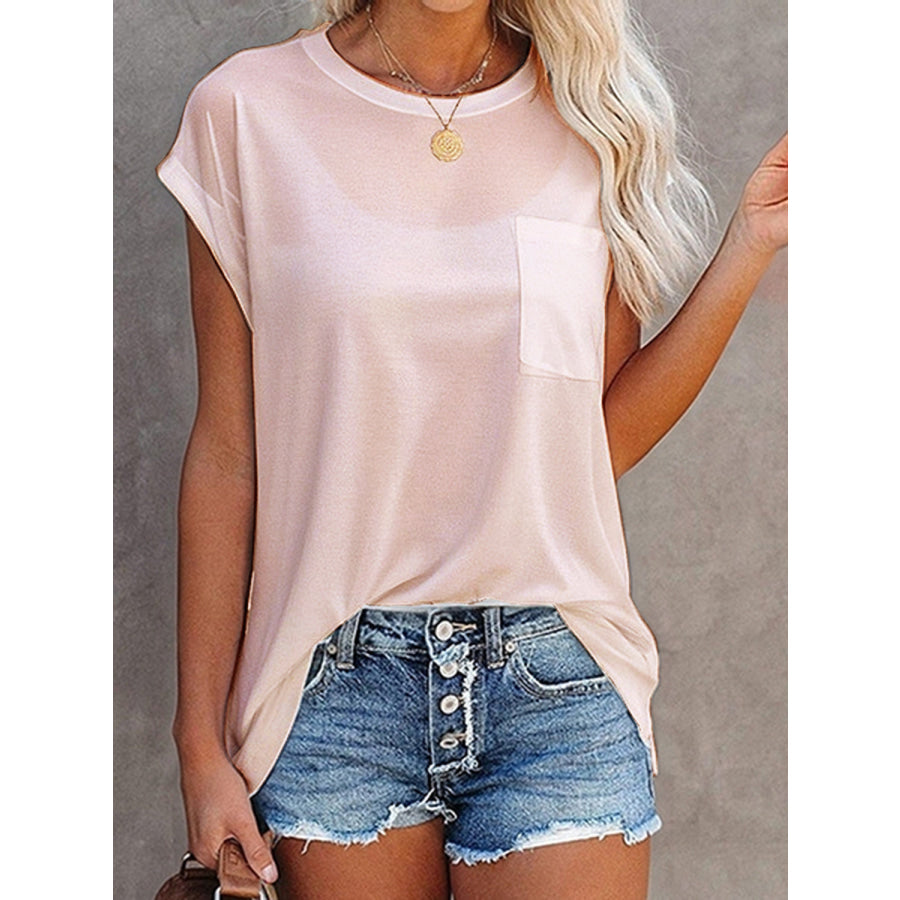 Full Size Round Neck Cap Sleeve T-Shirt Watermelon pink / S Apparel and Accessories
