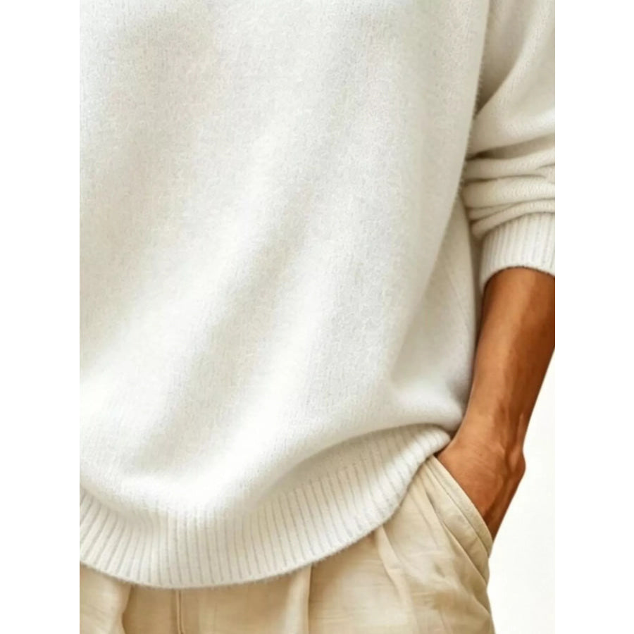 Full Size Round Neck Dropped Shoulder Sweater Plus Size Apparel and Accessories