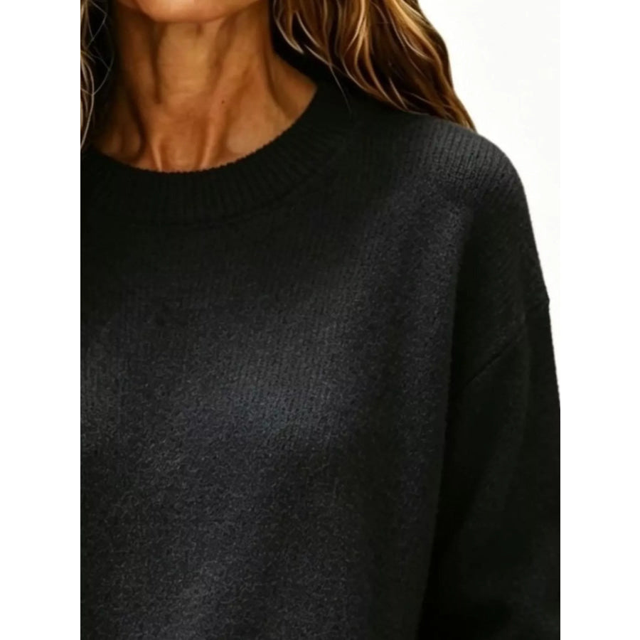 Full Size Round Neck Dropped Shoulder Sweater Plus Size Apparel and Accessories