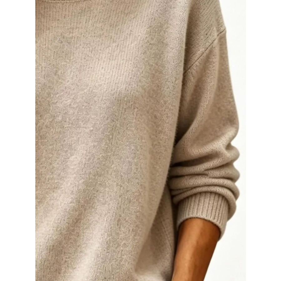 Full Size Round Neck Dropped Shoulder Sweater Plus Size Apparel and Accessories