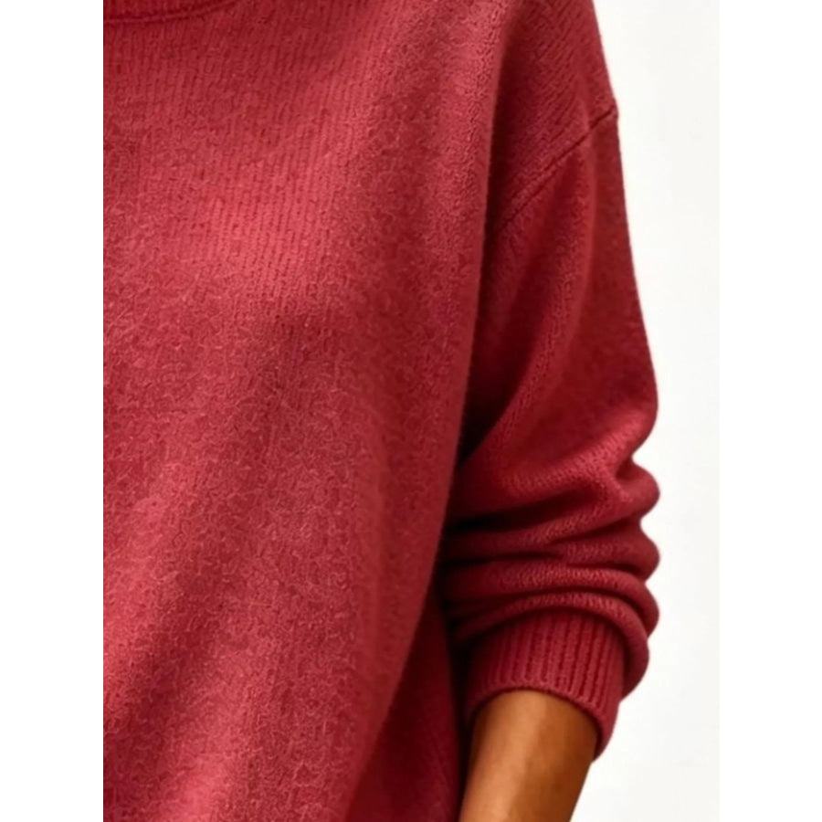 Full Size Round Neck Dropped Shoulder Sweater Plus Size Apparel and Accessories