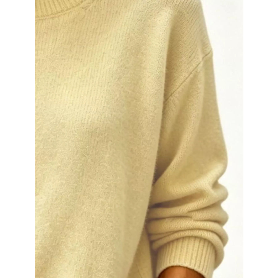 Full Size Round Neck Dropped Shoulder Sweater Plus Size Apparel and Accessories