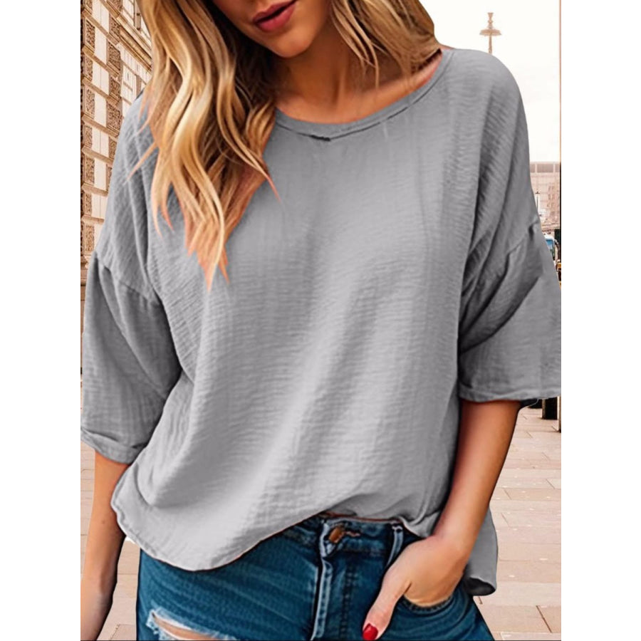 Full Size Round Neck Half Sleeve T-Shirt Plus Size Apparel and Accessories