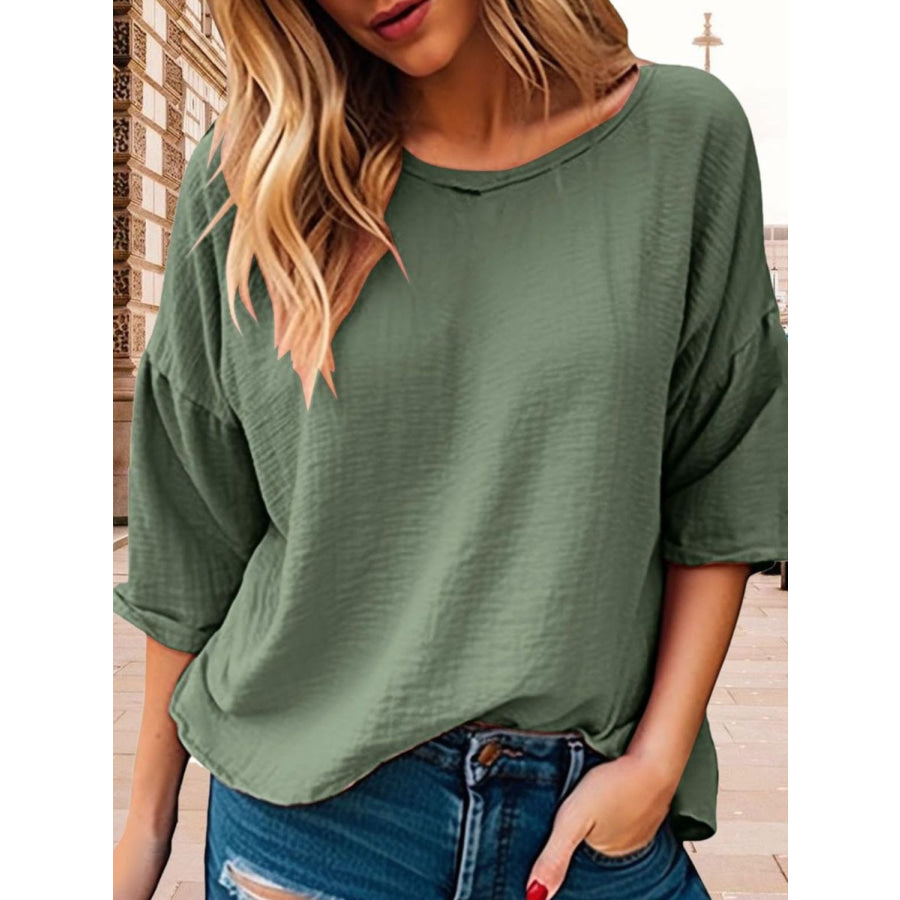 Full Size Round Neck Half Sleeve T-Shirt Plus Size Apparel and Accessories