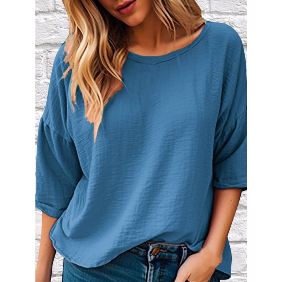 Full Size Round Neck Half Sleeve T-Shirt Plus Size Apparel and Accessories