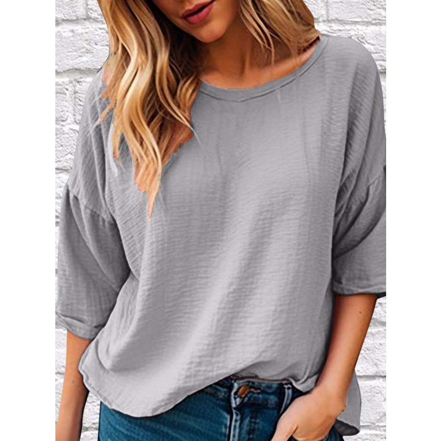 Full Size Round Neck Half Sleeve T-Shirt Plus Size Apparel and Accessories