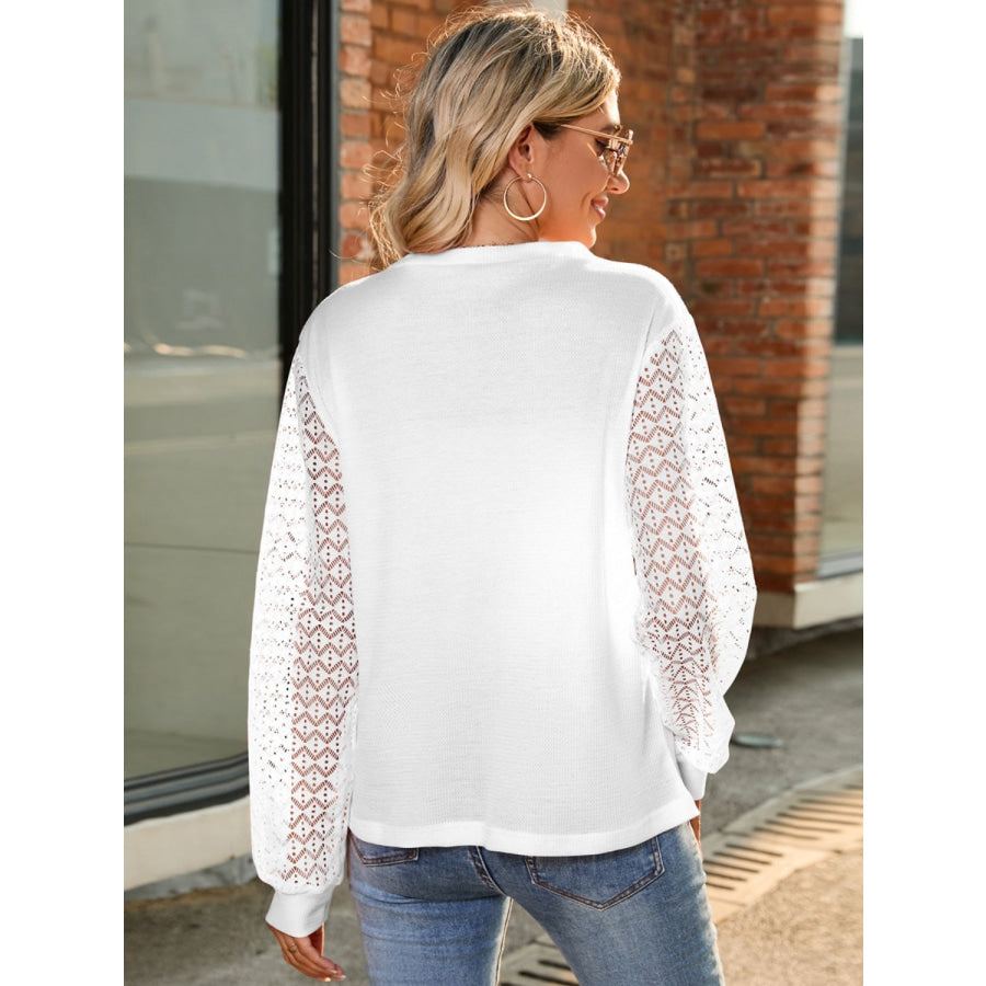 Full Size Round Neck Lace Long Sleeve T-Shirt Plus Size Apparel and Accessories