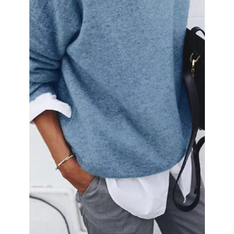 Full Size Round Neck Long Sleeve Sweater Plus Apparel and Accessories