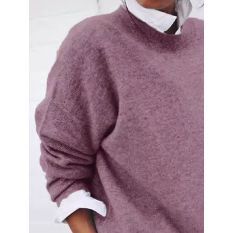 Full Size Round Neck Long Sleeve Sweater Plus Apparel and Accessories