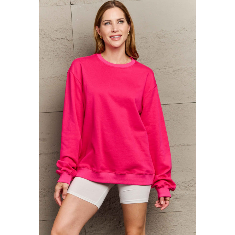 Full Size Round Neck Long Sleeve Sweatshirt Deep Rose / S Apparel and Accessories