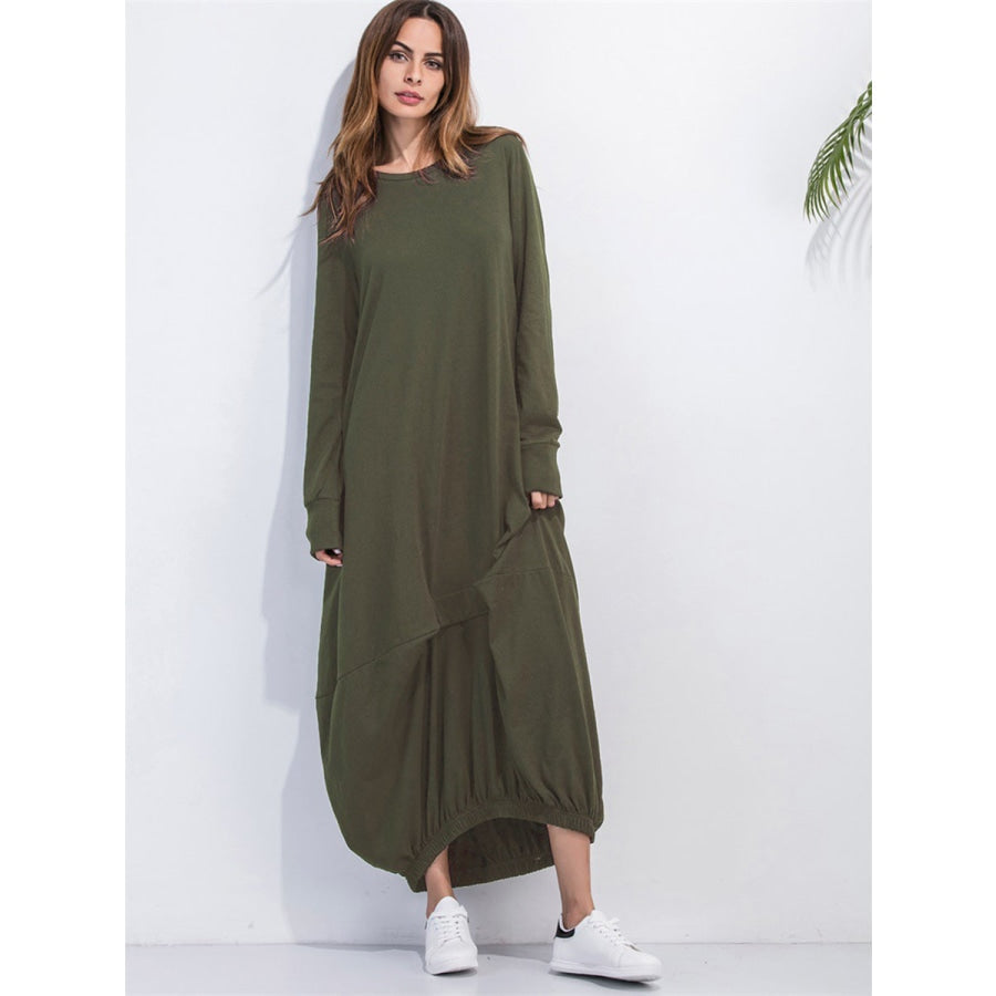 Full Size Round Neck Long Sleeve Sweatshirt Dress Moss / S