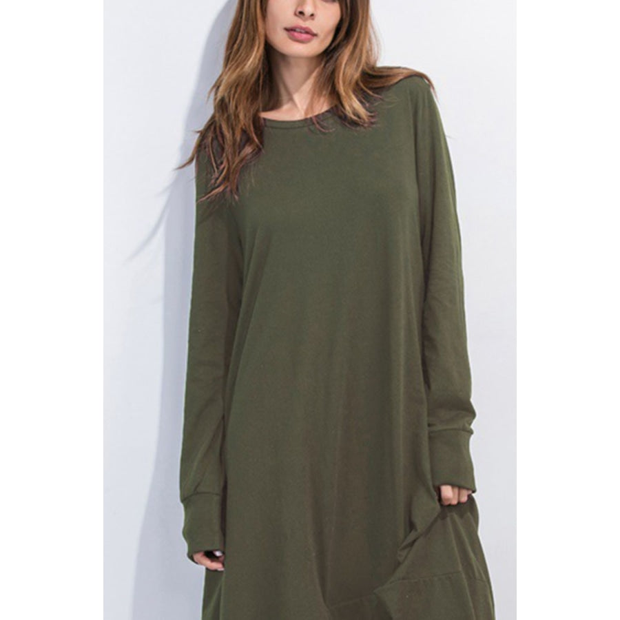 Full Size Round Neck Long Sleeve Sweatshirt Dress