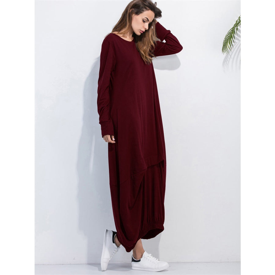 Full Size Round Neck Long Sleeve Sweatshirt Dress