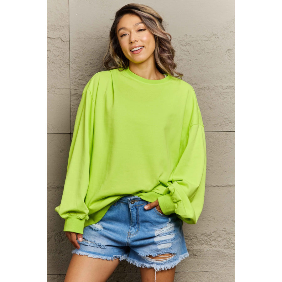 Full Size Round Neck Long Sleeve Sweatshirt Lime / S Apparel and Accessories