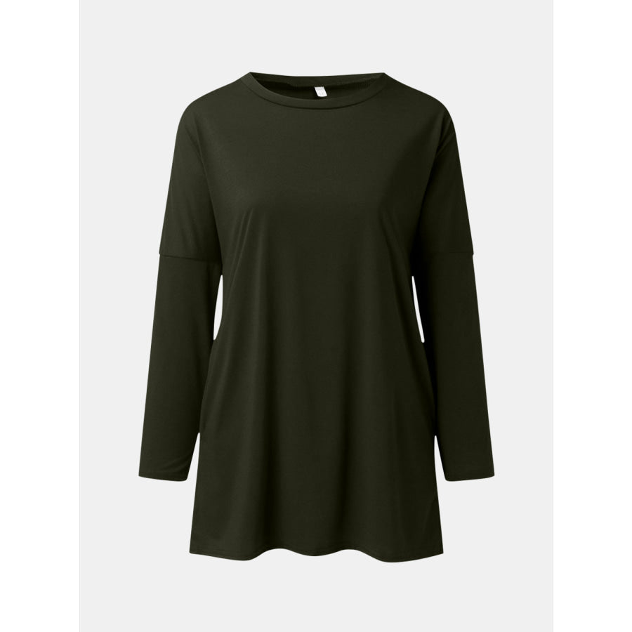 Full Size Round Neck Long Sleeve T-Shirt Army Green / S Apparel and Accessories