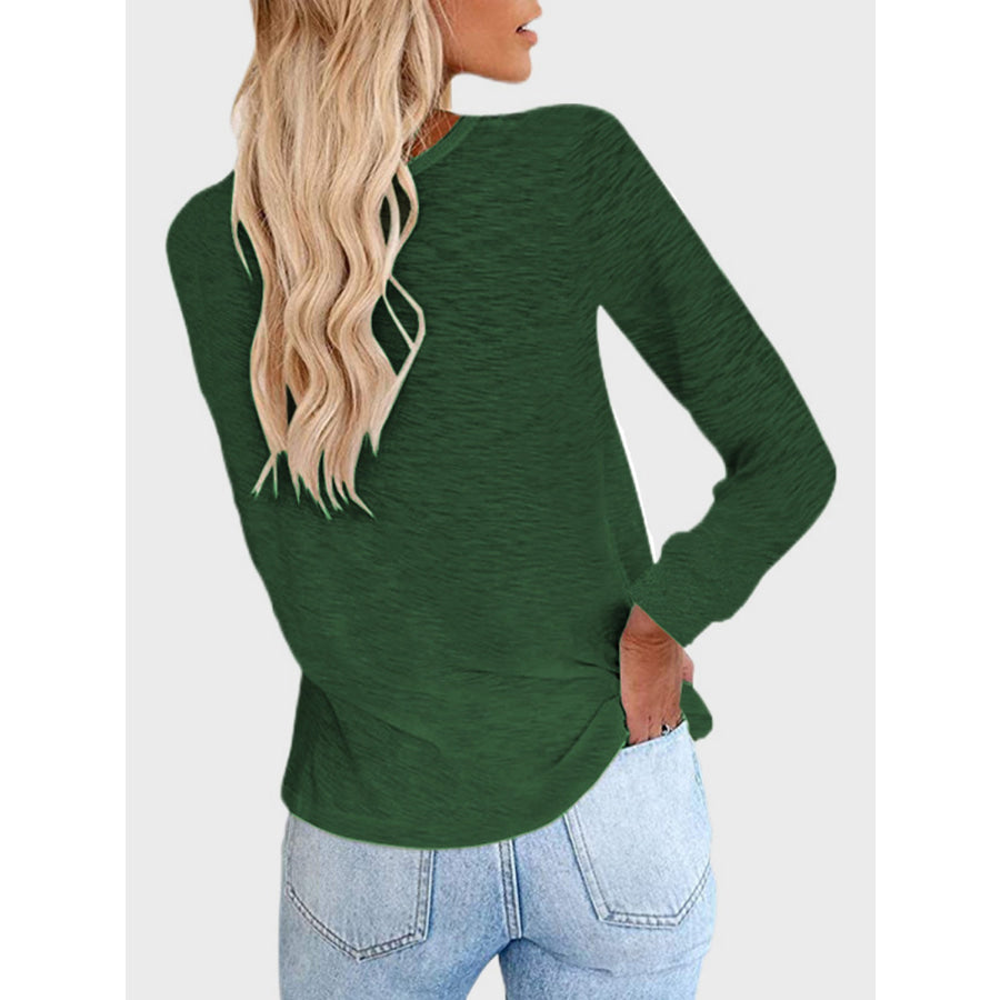 Full Size Round Neck Long Sleeve T-Shirt Dark Green / S Apparel and Accessories