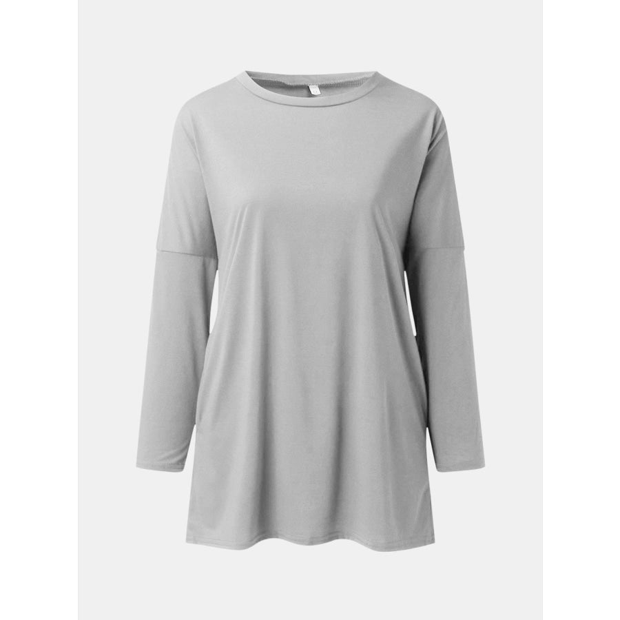 Full Size Round Neck Long Sleeve T-Shirt Dark Gray / S Apparel and Accessories