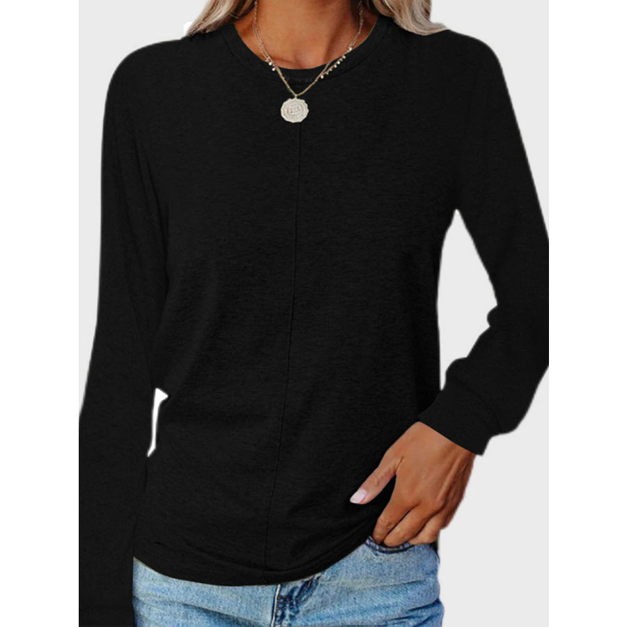 Full Size Round Neck Long Sleeve T-Shirt Black / S Apparel and Accessories