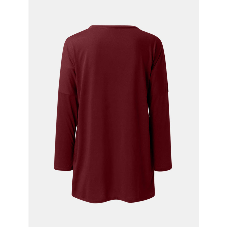 Full Size Round Neck Long Sleeve T-Shirt Burgundy / S Apparel and Accessories